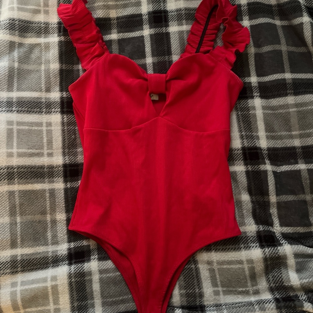 Francesca's Collections Vibrant Red Ruffled Swimsuit